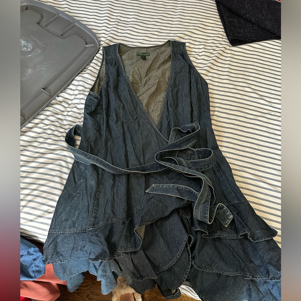 Denim Wrap Ruffle Ralph Lauren Dress Size 12 100% cotton
